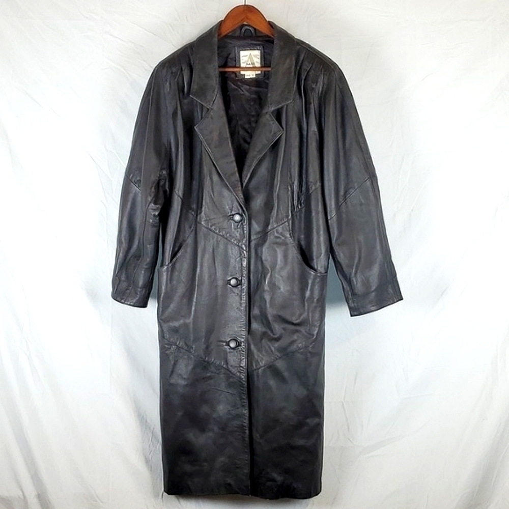 Vintage‎ 80s/90s Avanti Black Leather Trenchcoat